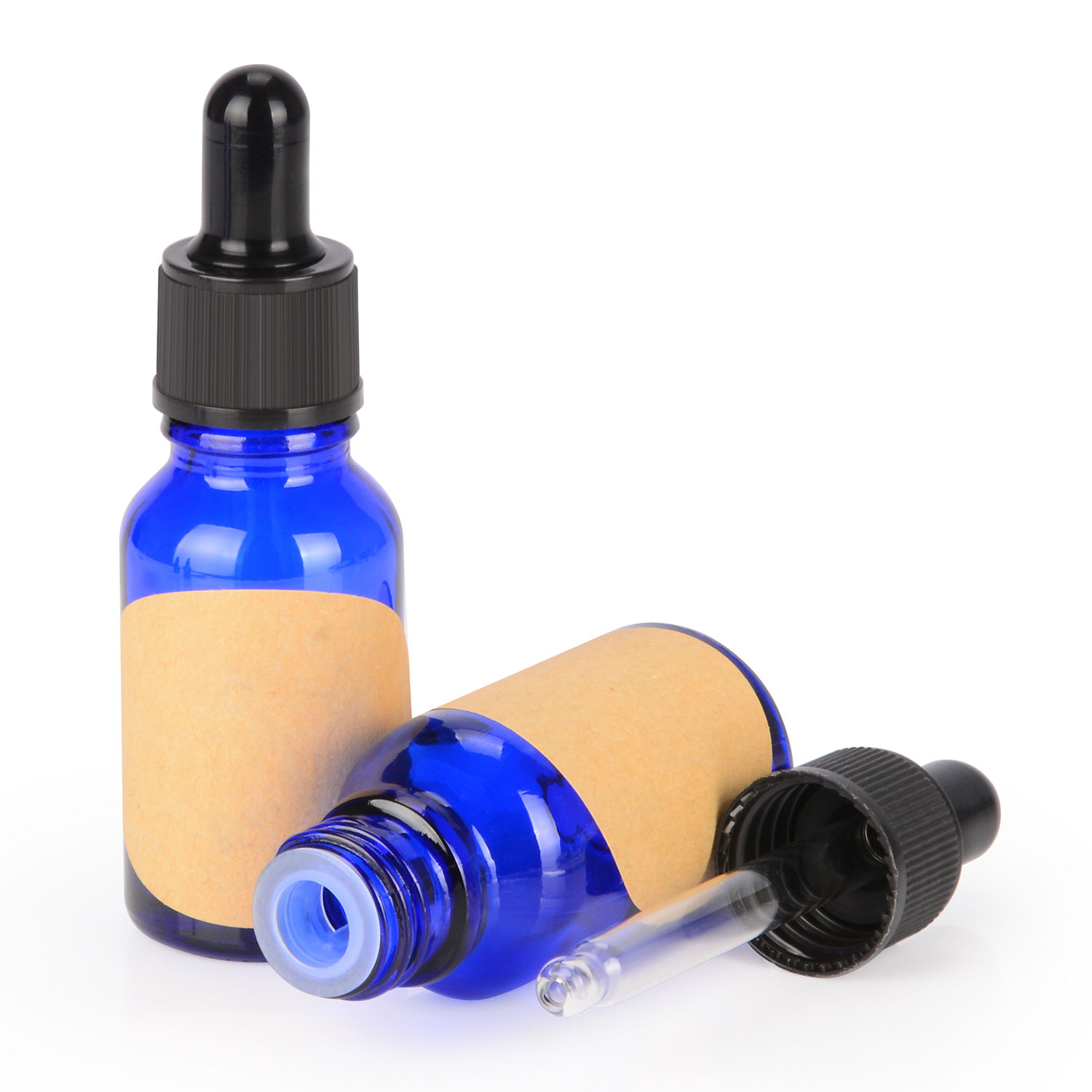 15 mL Cobalt Dropper Bottle, Glass Dropper w/ Inner Plug and Label