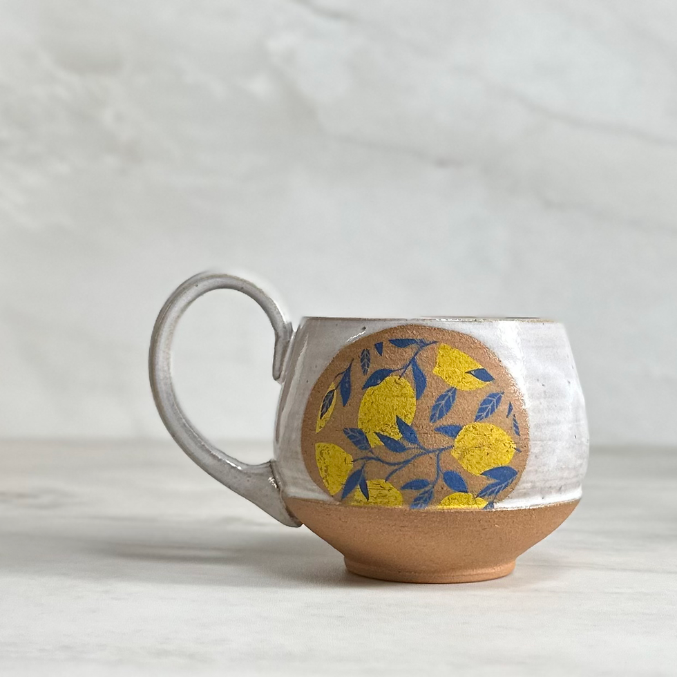 Lemons!!!! White Pottery Mug With Lemon Design