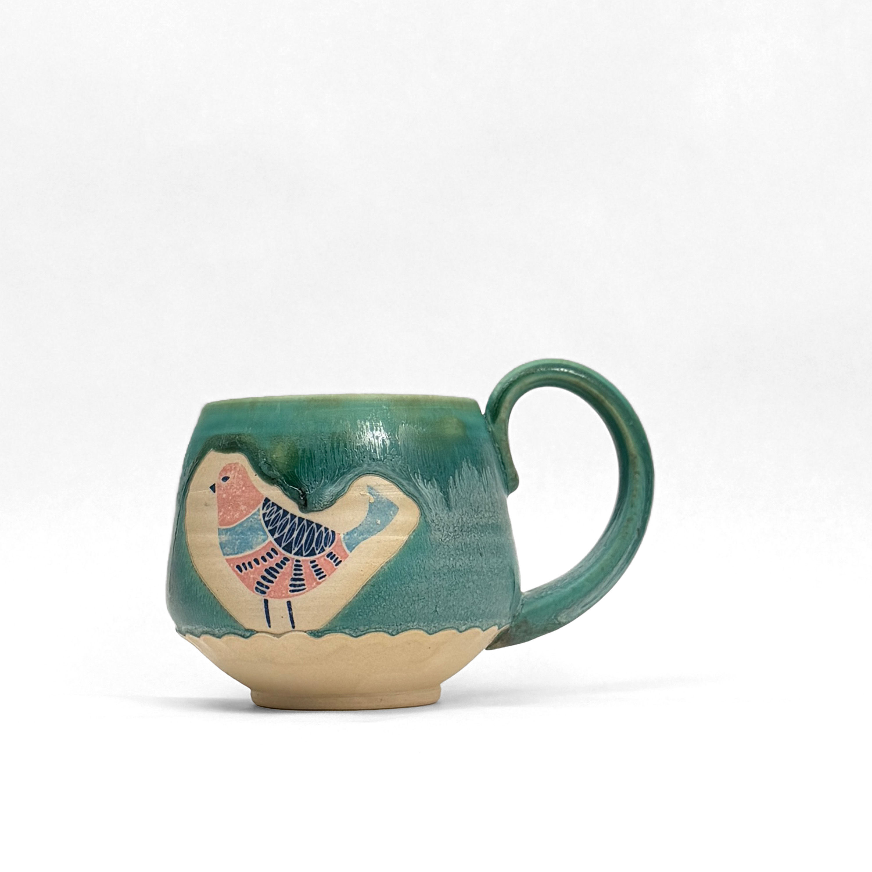 Copper Green Mug With 70's Bird Design