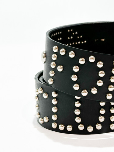 FORTYFIVERS x LOS WILDVILLE Vintage Studded Belt - Black/Chrome