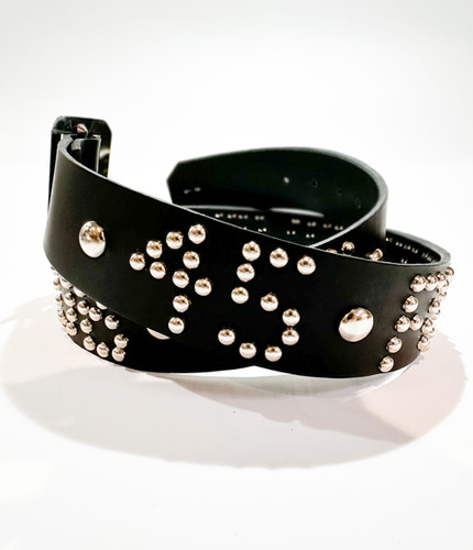 FORTYFIVERS x LOS WILDVILLE Vintage Studded Belt - Black/Chrome
