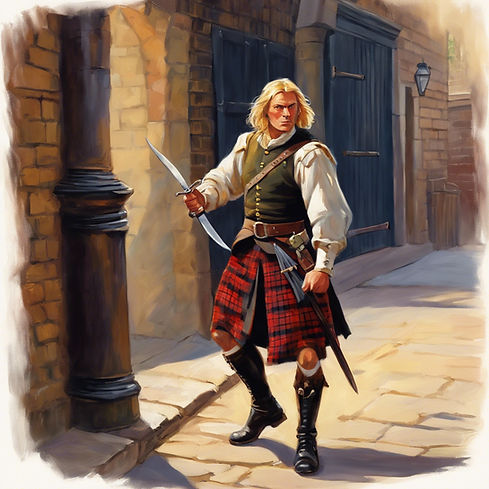 Robert Gibb style Victorian oil painting showing a blonde Scottish Southerland highlander