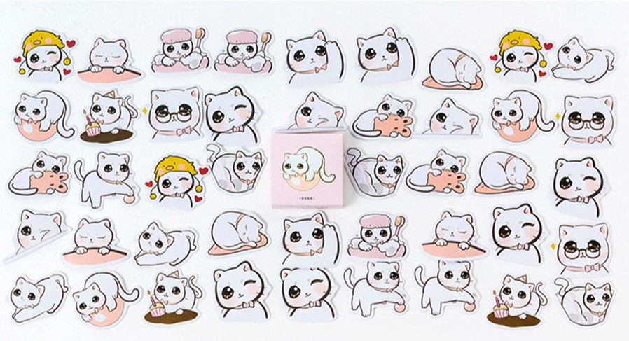 Thumbnail: CAJA STICKER GATITO BLANCO CUTE