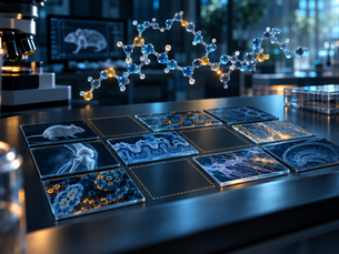 Laboratory research datasets and illustrative molecular models for study evaluation.