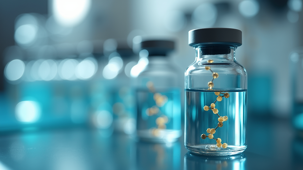 Close-up view of peptide vials arranged in a laboratory setting