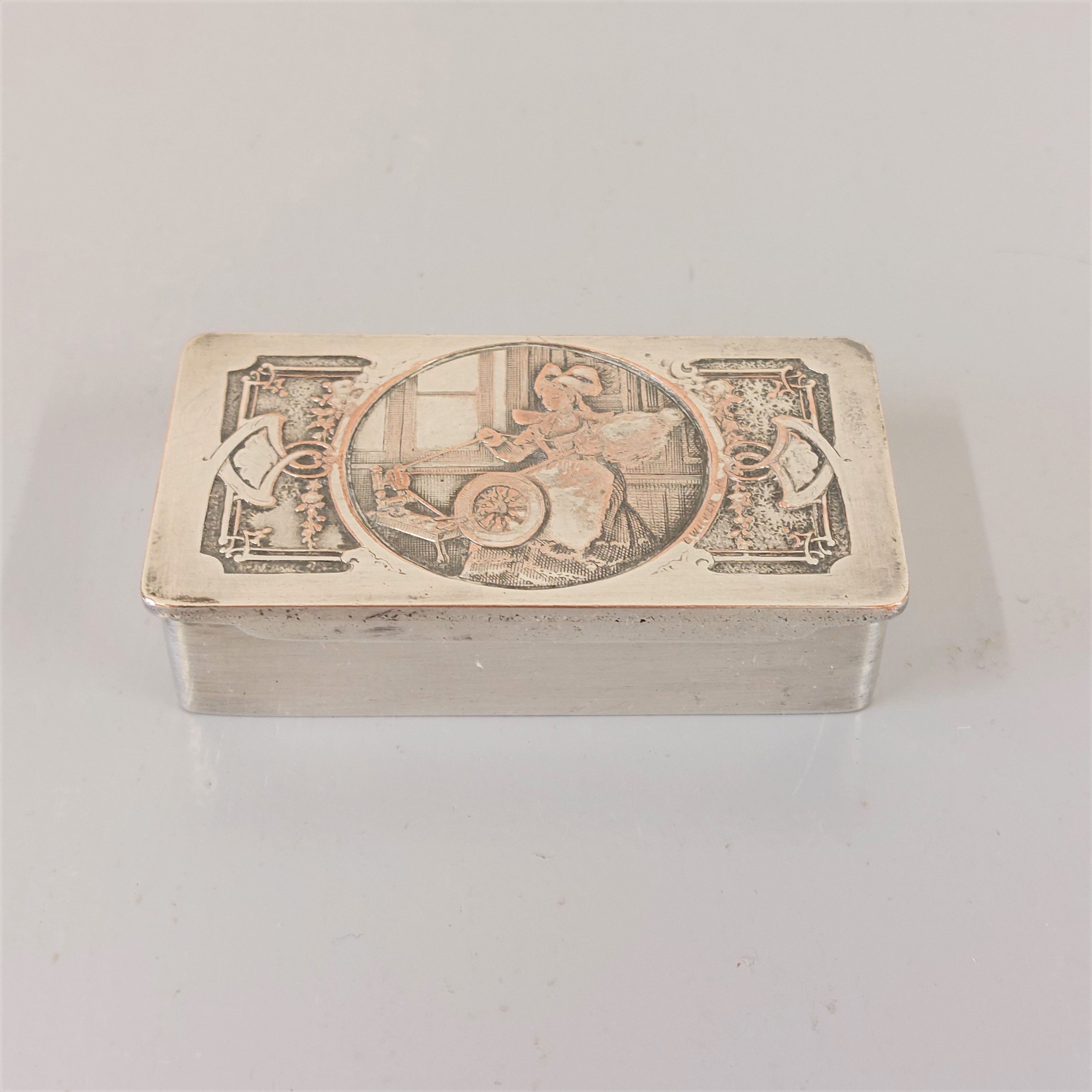French Silver Plated Pill Box, Art Nouveau. Engraved B. Wicker