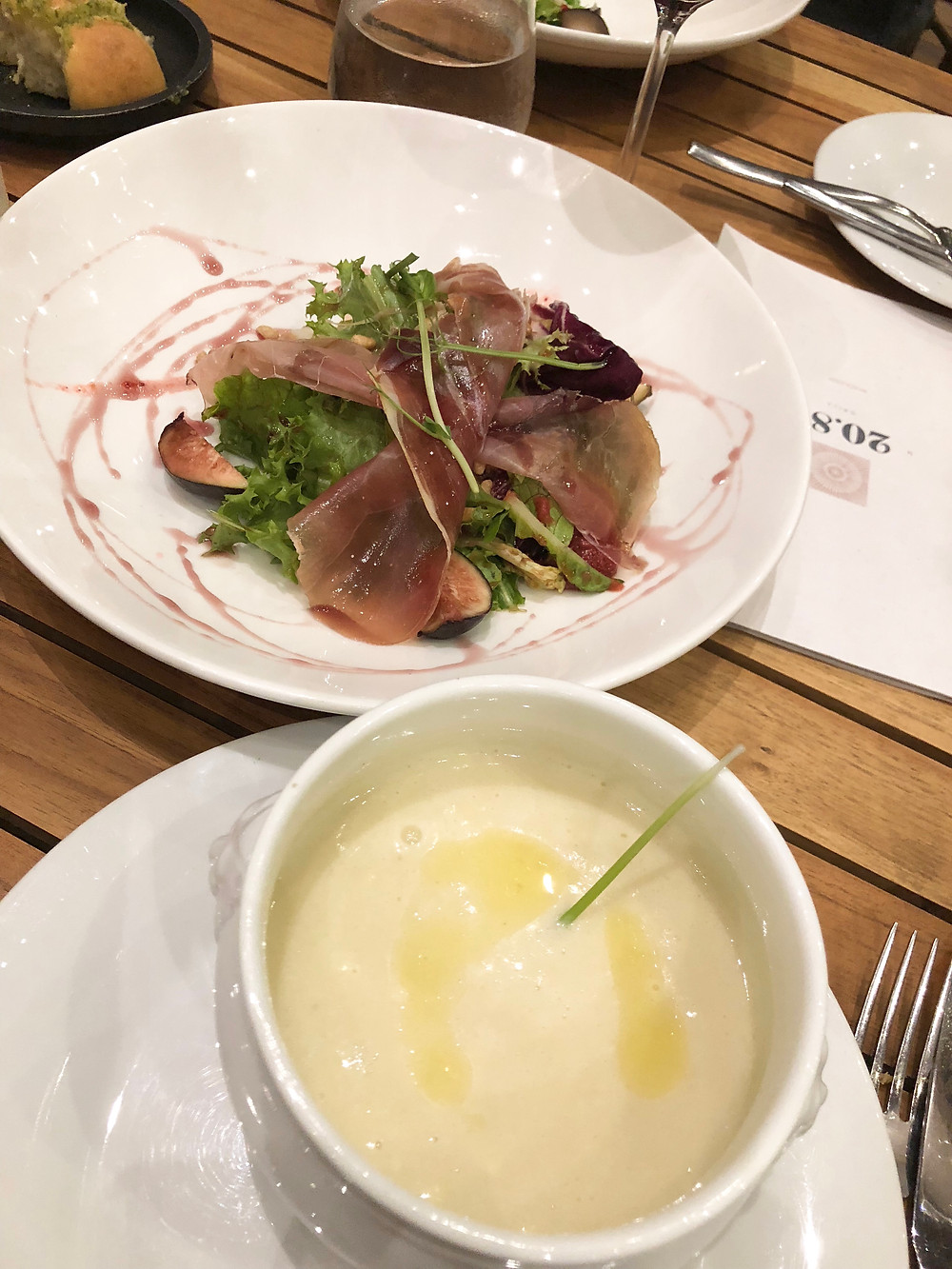 fig & prosciutto salad with garlic soup - unico 20 87 // sunnyinjune.com