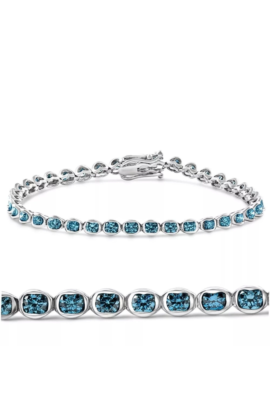 VS 5Ct Blue Diamond Half Bezel Tennis Bracelet 14k White or Yellow Gold 7"