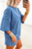 Thumbnail: Blue Stripe Striped Ribbed Cotton Two-Piece Short Set with Chest Patch Detail