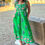 Thumbnail: Green Floral Print Contrast Trim Knotted Straps Midi Dress