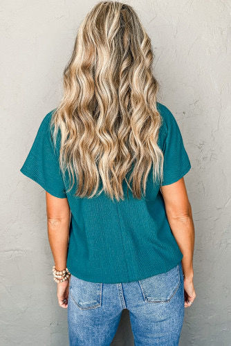 Thumbnail: Blue Sapphire Crinkled V Neck Wide Sleeve T-shirt