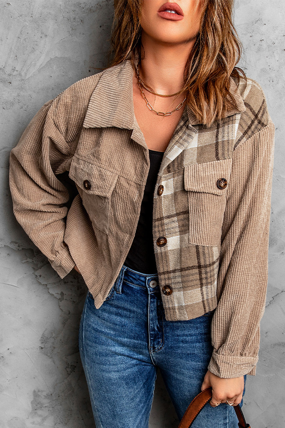 Patchwork Corduroy Cropped Jacket