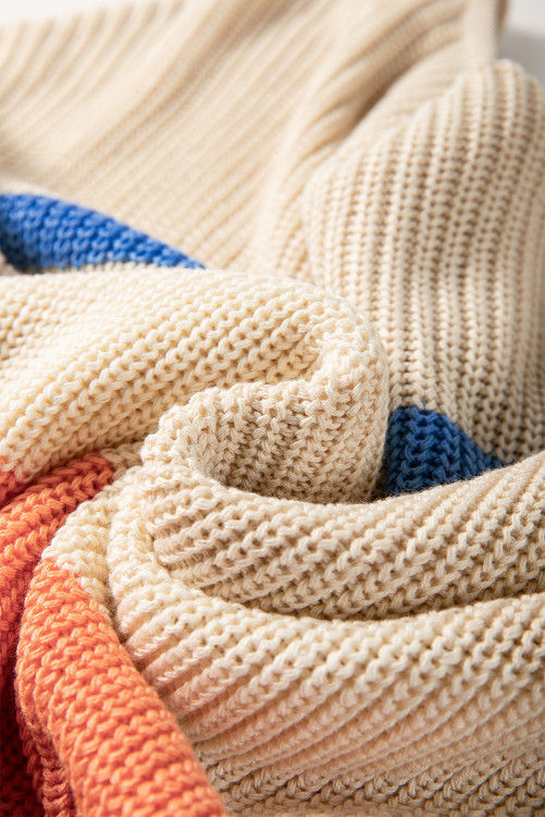 Thumbnail: Beige Colorblock Striped Drop Shoulder Cozy Sweater