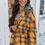 Thumbnail: Orange Plaid Patch Hooded Frayed Snap Button Jacket