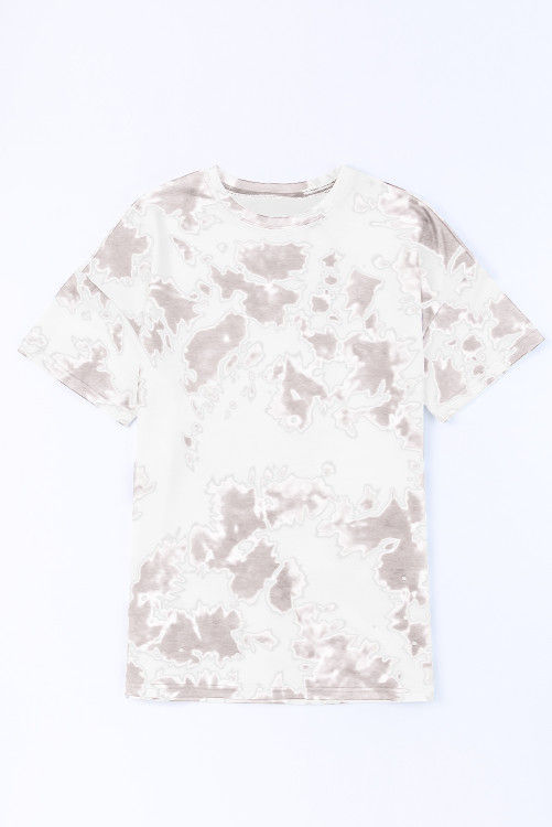 Thumbnail: White Tie-dye Round Neck Short Sleeve Top