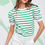 Thumbnail: Green Stripe Puff Sleeve T-shirt