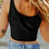 Thumbnail: Black Ribbed Knit Sheath Sleeveless Crop Top