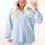 Thumbnail: Sky Blue Stripe Half Button Collared Chest Pockets Loose Fit Blouse