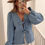 Thumbnail: Dusk Blue Tied Front Long Puff Sleeve Denim Top