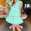 Thumbnail: Mint Green Ric Rac Colorblock Flutter Sleeve V Neck Tiered Dress
