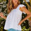 Thumbnail: White Puckered Texturing Ruffled Cap Sleeves Babydoll Top