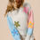 Thumbnail: Multicolour Floral Embroidered Colorblock Fuzzy Drop Shoulder Sweater