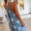 Thumbnail: Star Print Buttoned Strap Pleat Wide Leg Denim Overall