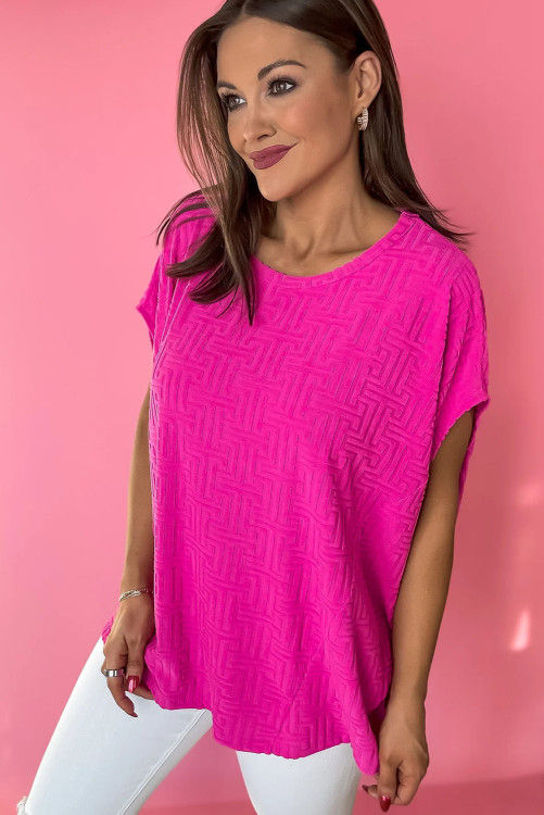 Thumbnail: Rose Red Textured Round Neck T Shirt