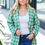 Thumbnail: GREEN HOUNDSTOOTH DESIGN BLAZER COAT