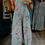 Thumbnail: Beau Blue Floral Print Pleated High Waist Wide Leg Denim Jumpsuit