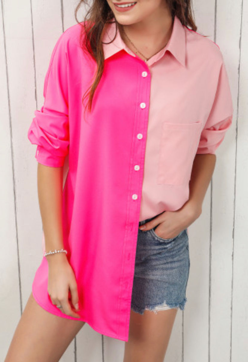 Thumbnail: Pink Colorblock Button Up