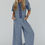Thumbnail: Beau Blue Half Placket Chest Pockets Short Sleeve Wide Leg Jumpsuit