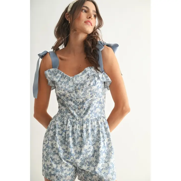 Floral Summer Romper with Bow Straps