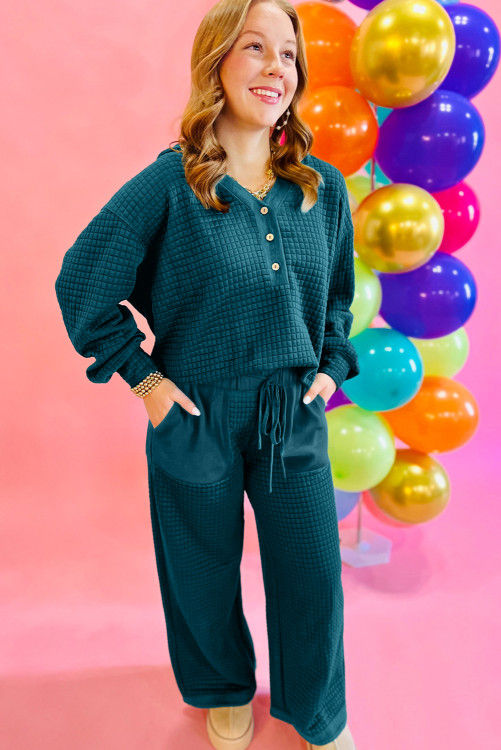 Thumbnail: Skobeloff Waffled Textured Raw Edge Patchwork 2pcs Loose Pant Set