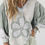 Thumbnail: Green Floral Patched Waffle Textured Colorblock V Neck Casual Hooded Top