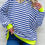 Thumbnail: Stripe Contrast Ribbed Trim Crossed Stitch Drop Shoulder Sweatshirt