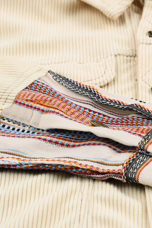 Thumbnail: Button Up Pockets Striped Color Block Corduroy Jacket