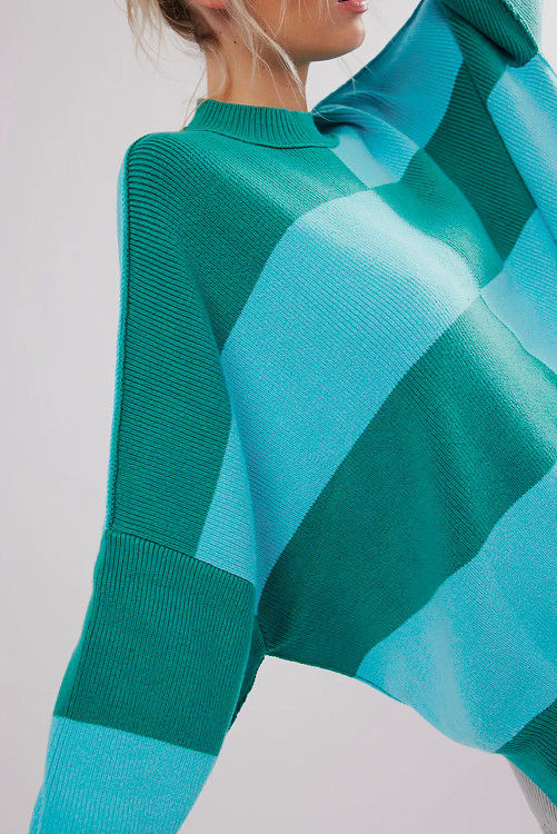 Thumbnail: Green Checkered Side Slits Drop Shoulder Oversized Sweater