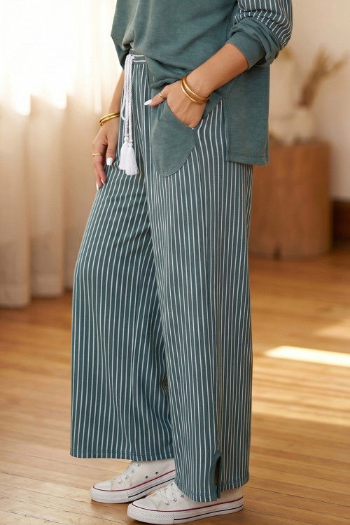 Thumbnail: Green Bay Raw Seam Patchwork Long Sleeve Top Pocket Casual Pants 2pcs Set