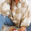 Thumbnail: Light French Beige Checkered Pattern Polo Collar Loose Sweater