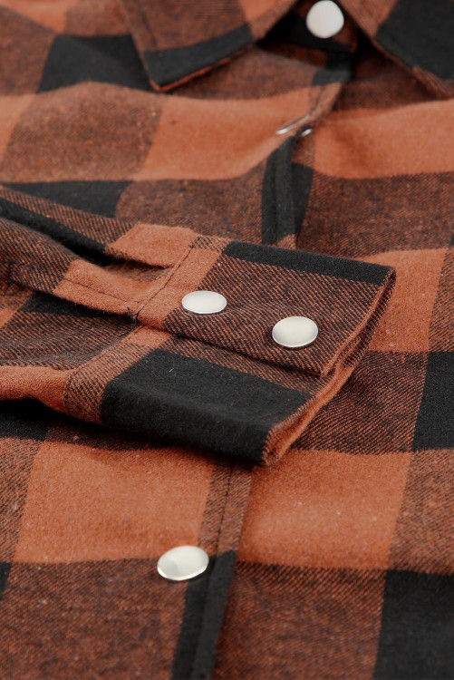 Thumbnail: Brown Turn-down Collar Plaid Shirt Coat