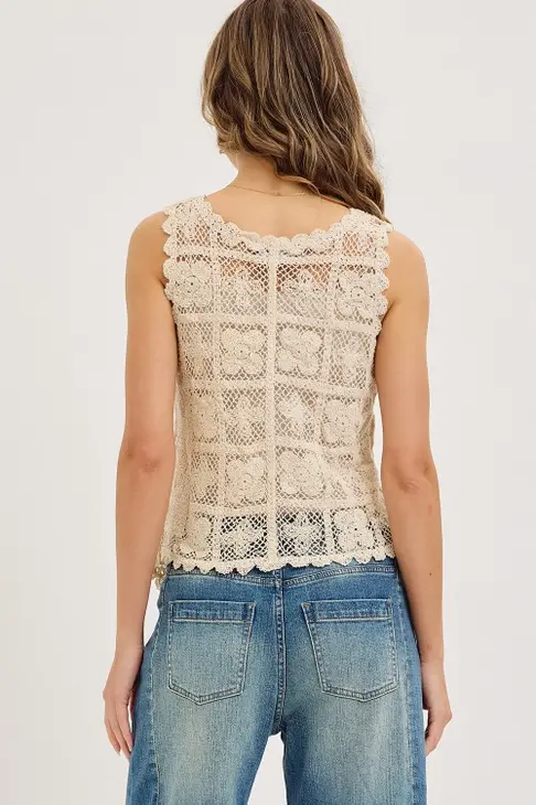 Thumbnail: Bohemian Feel Floral Pattern Crochet Lace Tank Top