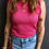 Thumbnail: Bright Pink Ribbed Ruffled Sweater Tank