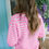 Thumbnail: Pink Stripe Short Sleeve Knit V Neck Bow Knot Sweater