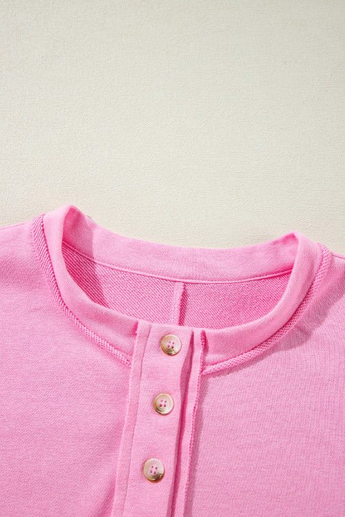 Thumbnail: Sachet Pink Plain Drop Sleeve Henley Sweatshirt