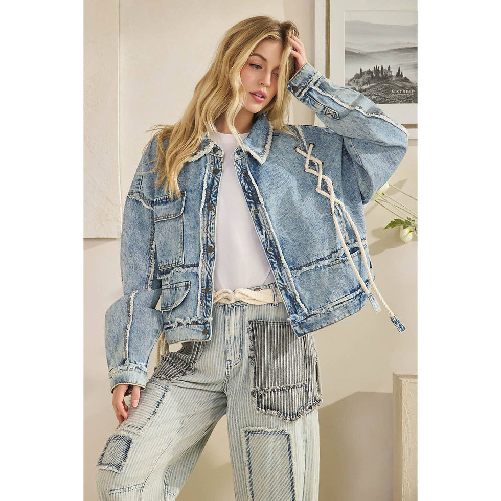 Thumbnail: Rope Detailed Patchwork Denim Jacket