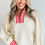Thumbnail: White Textured Knit Contrast Striped Accent Zipped Collar Pullover Top