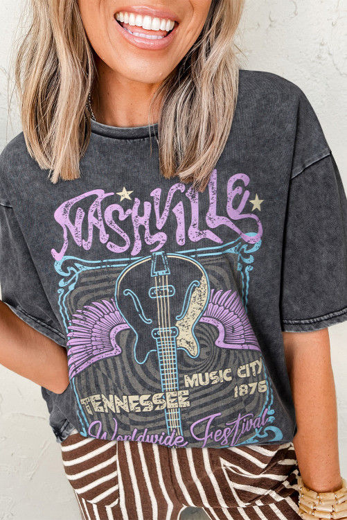 Thumbnail: Black Vintage Nashville Tennessee Graphic Mineral Washed