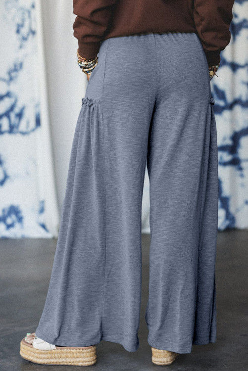 Thumbnail: High Frilled Detail Wide Leg High Waist Knit Pants