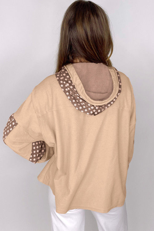 Thumbnail: Apricot Floral Patchwork Star Pattern Drawstring Hoodie